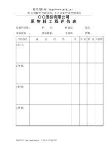 ○○股份有限公司原物料工程评估表