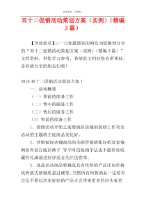 双十二促销活动策划方案（实例）（精编3篇）