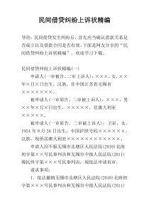 民间借贷纠纷上诉状精编