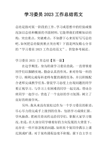 学习委员2023工作总结范文