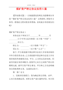 煤矿资产转让协议实用5篇