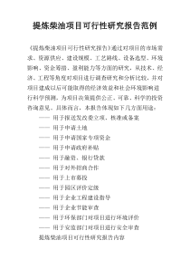 提炼柴油项目可行性研究报告范例