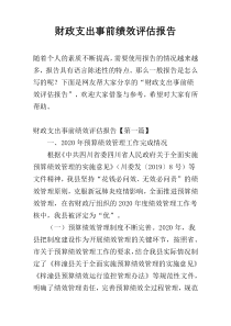 财政支出事前绩效评估报告