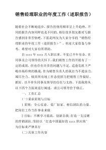 销售经理职业的年度工作（述职报告）