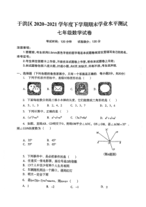 20202021学年沈阳市于洪区七年级下学期期末学业水平测试数学试题