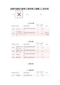 成都市建筑与装饰工程实物工程量人工单价表