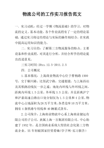 物流公司的工作实习报告范文