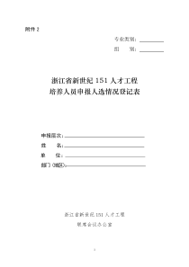 浙江省新世纪151人才工程培养人员申报人选情况登记表