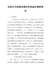 实现公司持续发展的有效途径调研报告