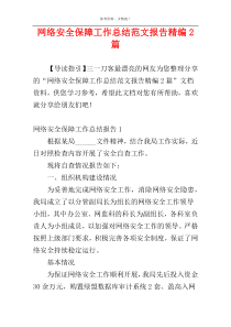 网络安全保障工作总结范文报告精编2篇