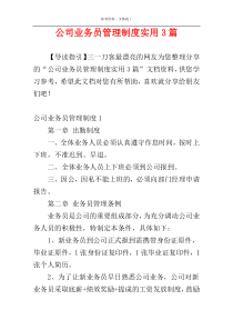 公司业务员管理制度实用3篇