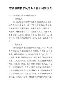 市诚信肉鸭农民专业合作社调研报告