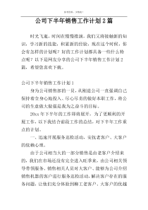 公司下半年销售工作计划2篇