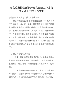 局党委坚持全面从严治党党建工作总结范文及下一步工作计划