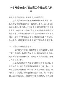 中学网络安全专项自查工作总结范文报告