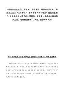 市政府办公室主任、局机关、县委常委、组织部长等2023年民主生活会“六个带头”（带头领悟“两个确