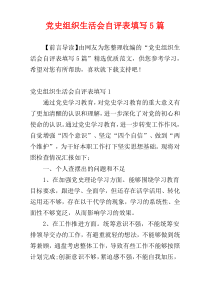 党史组织生活会自评表填写5篇