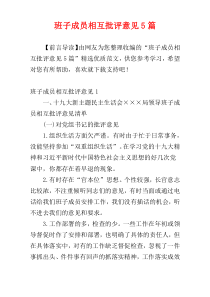 班子成员相互批评意见5篇