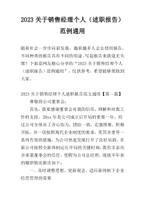 2023关于销售经理个人（述职报告）范例通用