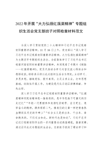 2022年开展大力弘扬红旗渠精神专题组织生活会党支部班子对照检查材料范文