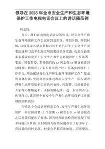 领导在2023年全市安全生产和生态环境保护工作电视电话会议上的讲话稿范例