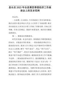 县长在2023年全县第四季度经济工作座谈会上的发言范例