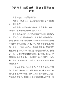 “节约粮食，拒绝浪费”国旗下的讲话稿范例