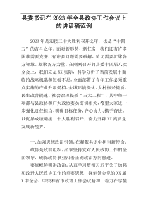 县委书记在2023年全县政协工作会议上的讲话稿范例