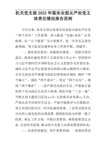 机关党支部2023年落实全面从严治党主体责任情况报告范例