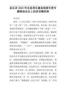 县长在2023年全县项目建设招商引资专题推进会议上的讲话稿范例