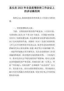 县长在2023年全县疫情防控工作会议上的讲话稿范例