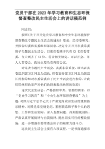 党员干部在2023年学习教育和生态环保督查整改民主生活会上的讲话稿范例