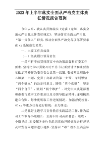 2023年上半年落实全面从严治党主体责任情况报告范例