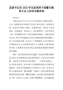 县委书记在2023年全县领导干部警示教育大会上的讲话稿范例