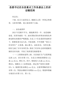 县委书记在全县重点工作务虚会上的讲话稿范例