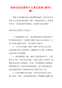 组织生活会领导个人意见范例(通用4篇)