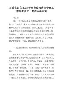 县委书记在2023年全市疫情防控专题工作部署会议上的讲话稿范例