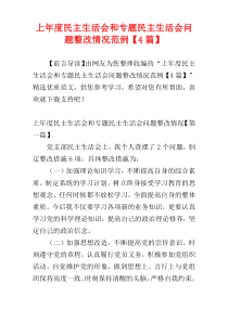 上年度民主生活会和专题民主生活会问题整改情况范例【4篇】