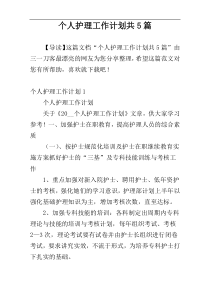 个人护理工作计划共5篇