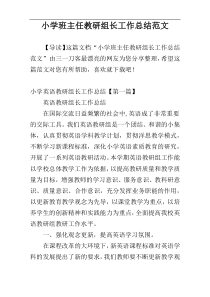 小学班主任教研组长工作总结范文