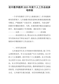 初中数学教师2023年度个人工作总结参考样例