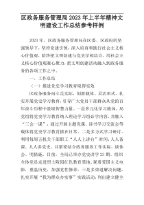 区政务服务管理局2023年上半年精神文明建设工作总结参考样例