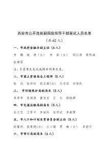 西安市公开选拔副局级领导干部面试人员名单