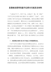 县委政法委常务副书记研讨交流发言材料