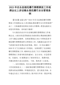 2023年在全县烟花爆竹禁燃禁放工作视频会议上讲话稿＆烟花爆竹安全管理条例