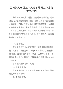 公司新入职员工个人岗前培训工作总结参考样例