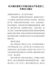 对乡镇纪委班子开展全面从严治党的工作意见与建议