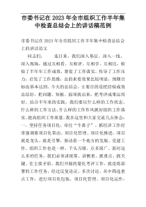 市委书记在2023年全市组织工作半年集中检查总结会上的讲话稿范例