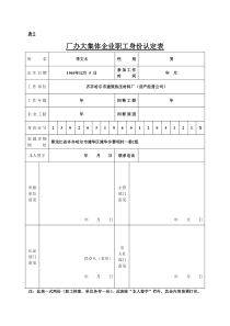 (表2)厂办大集体企业职工身份认定表