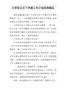 大学班主任下学期工作计划范例精品